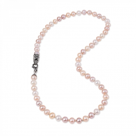 Collana di perle multicolor con Maschera in Argento 925